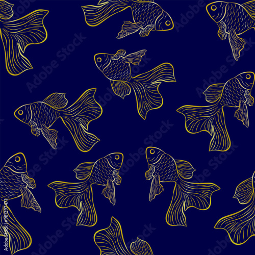 seamless pattern with gold fish.