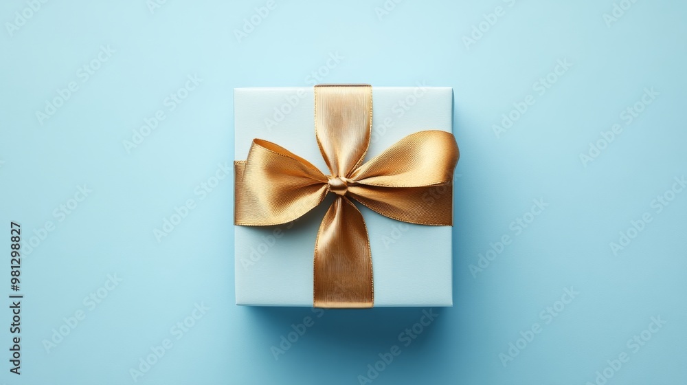 Gift box with golden ribbon on blue Gift box with golden ribbon on blue