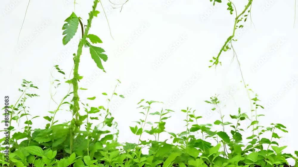 Fresh green plants growing against a white background Fresh green plants growing against a white background