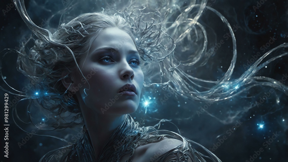 a celestial being with shimmering silver skin image a celestial being with shimmering silver skin image