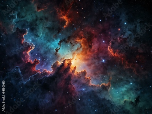 Cosmic nebula and starry galaxy background.