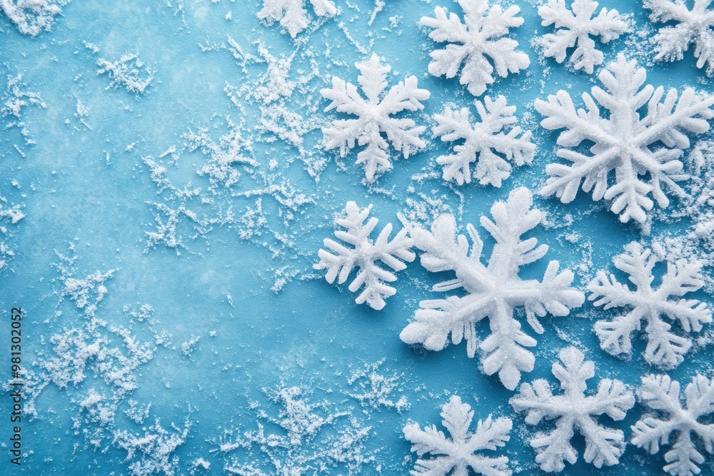 White Snowflakes Scattered on a Light Blue Background White Snowflakes Scattered on a Light Blue Background