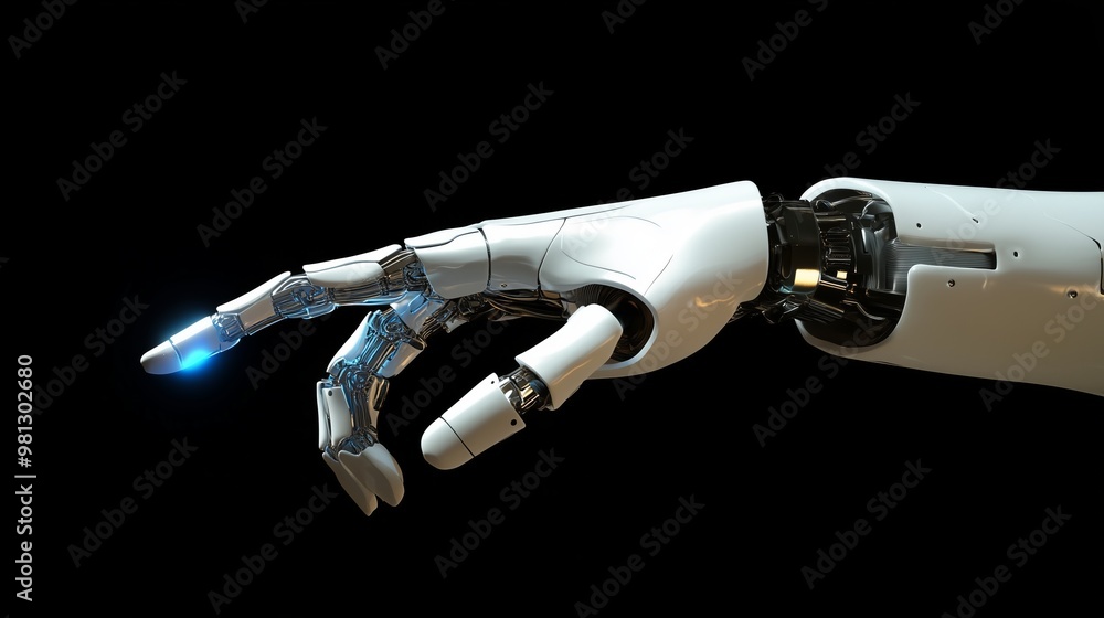 Futuristic robotic hand with glowing fingertip Futuristic robotic hand with glowing fingertip