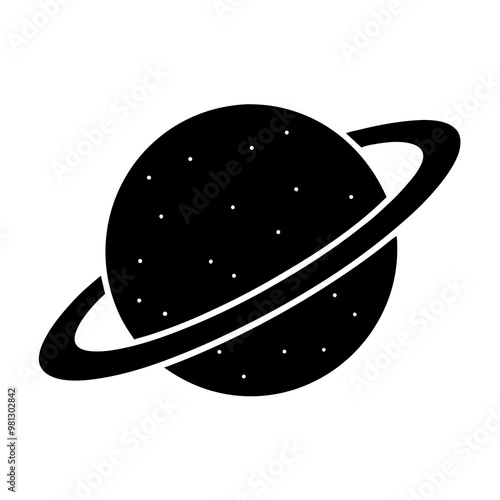Planet with rings silhouette icon on white background with copy space