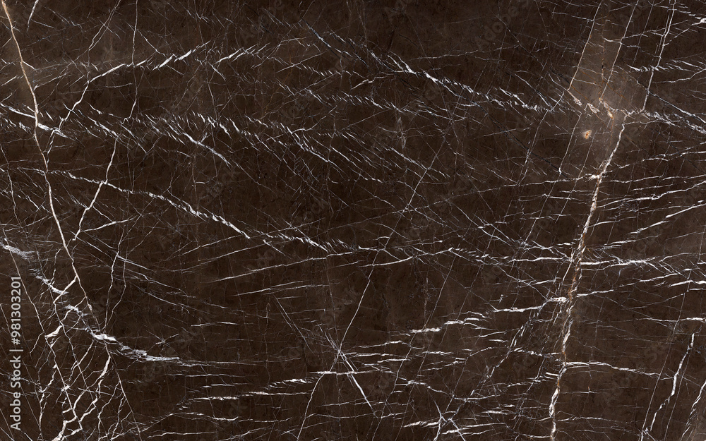 Fototapeta premium Background of black marble with white and orange veins