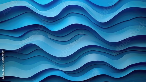 Wavy blue layered paper texture. 3D rendering artwork of blue line in minimalist style. Abstract photography for modern and creative design. Abstract background in blue shade with wavy shape. AIG51.