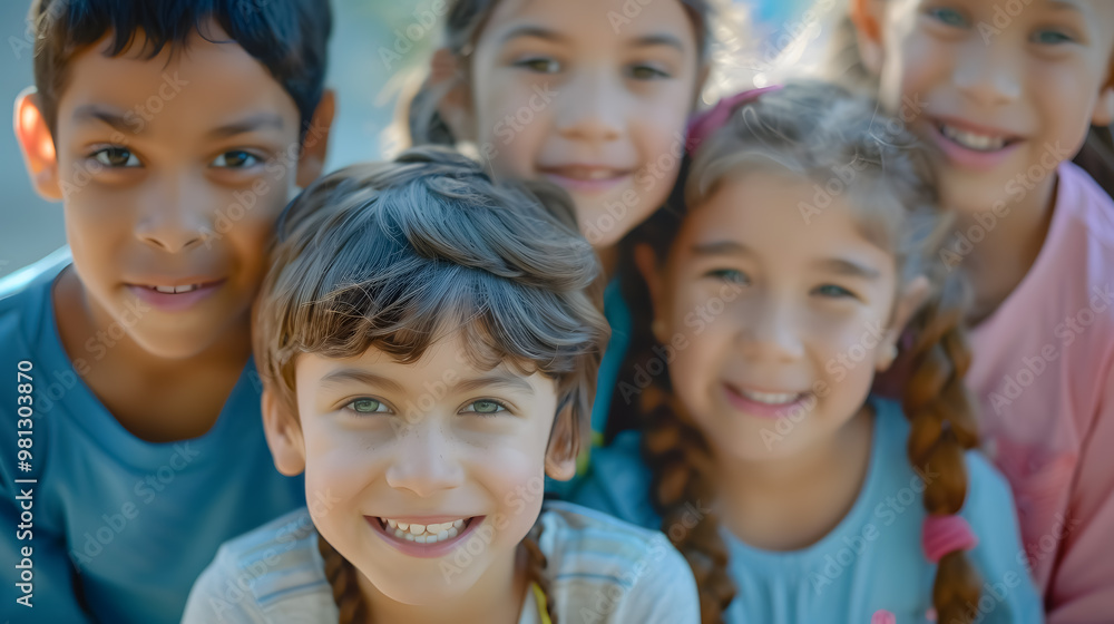 Diverse group of children lying together on grass Diverse group of children lying together on grass