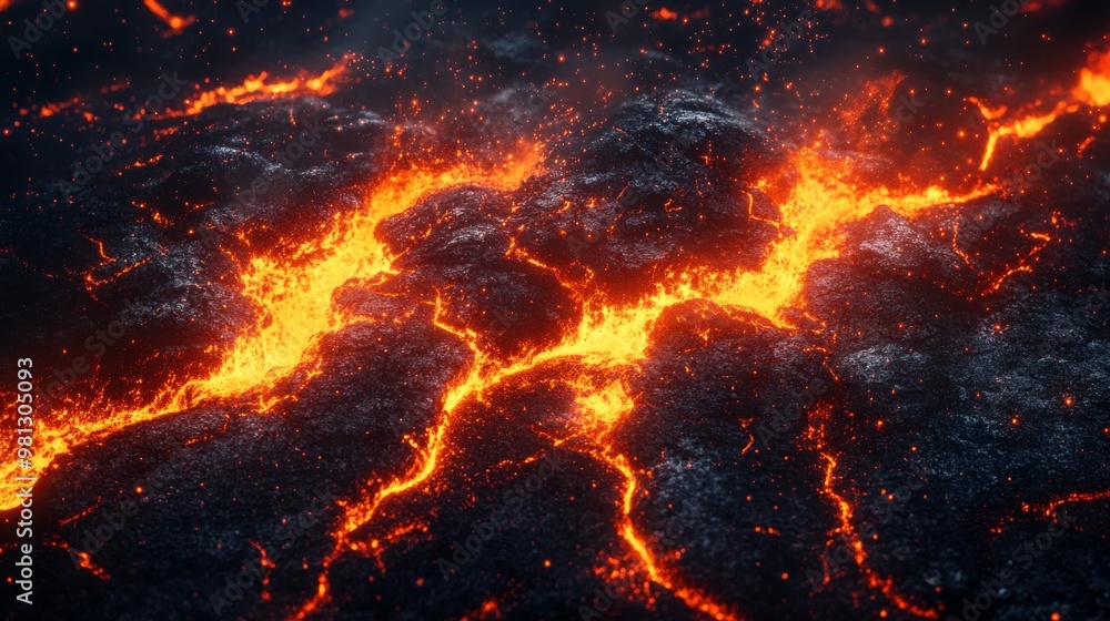 Molten Lava Flowing Through a Volcanic Crater Molten Lava Flowing Through a Volcanic Crater