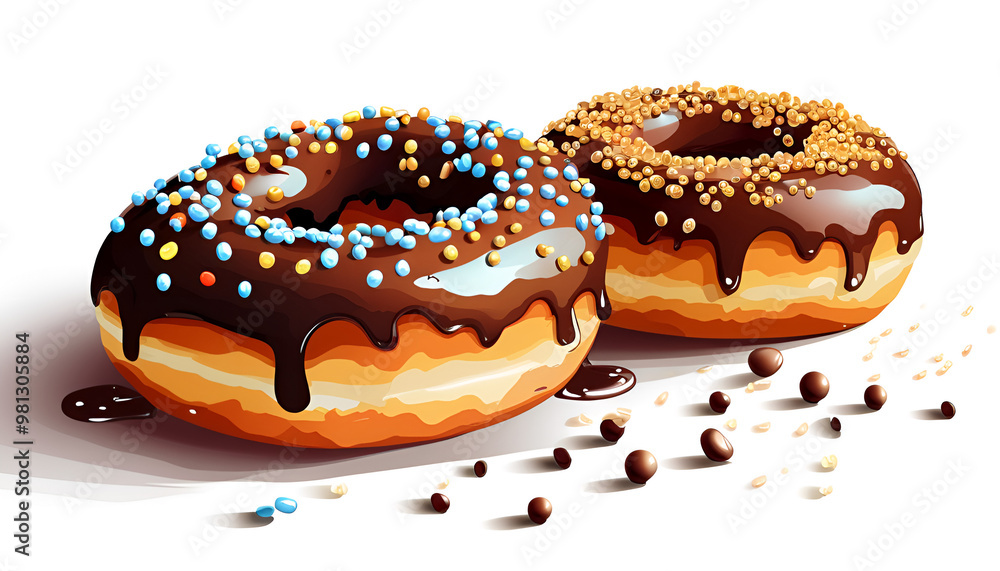 sweet donut with chocolate and sprinkles on a white background sweet donut with chocolate and sprinkles on a white background