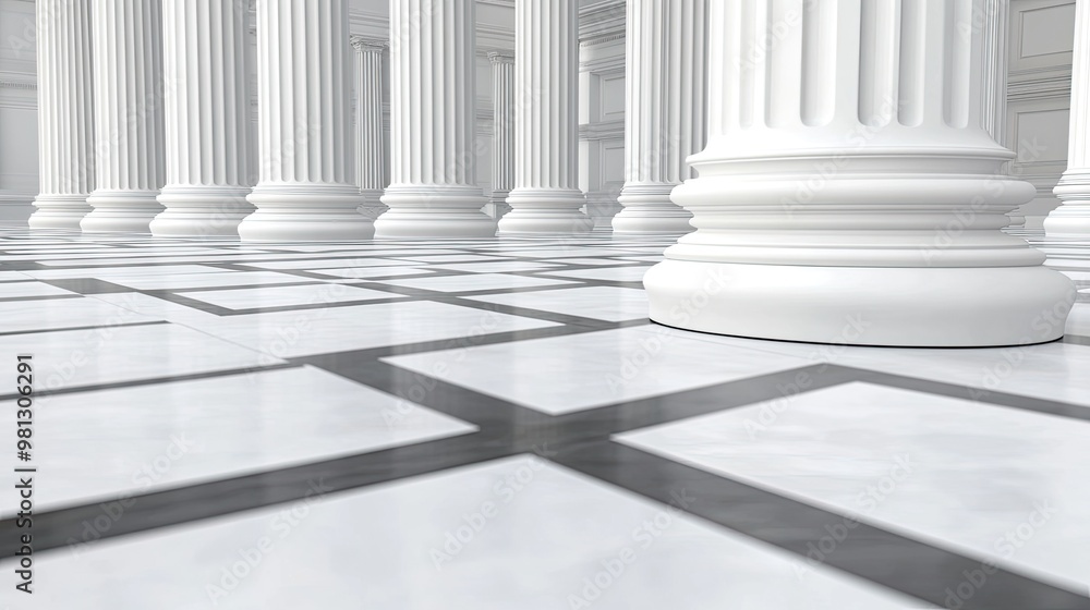 A striking white Greek column stands prominently in a contemporary office lobby, showcasing refined architectural details alongside glass walls and bright illumination A striking white Greek column stands prominently in a contemporary office lobby, showcasing refined architectural details alongside glass walls and bright illumination