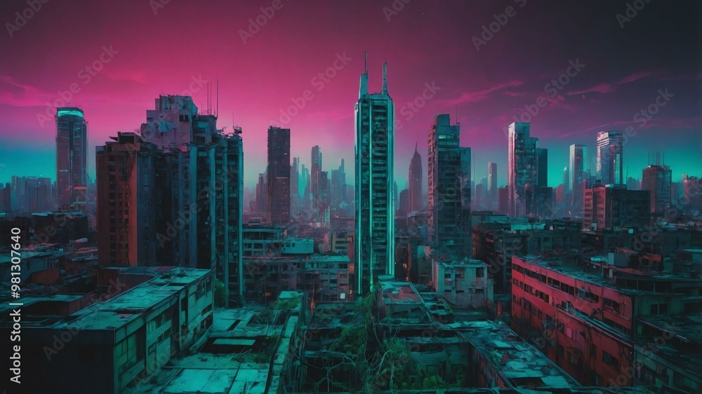 Obraz premium through a vaporwaveinspired dystopian time po image
