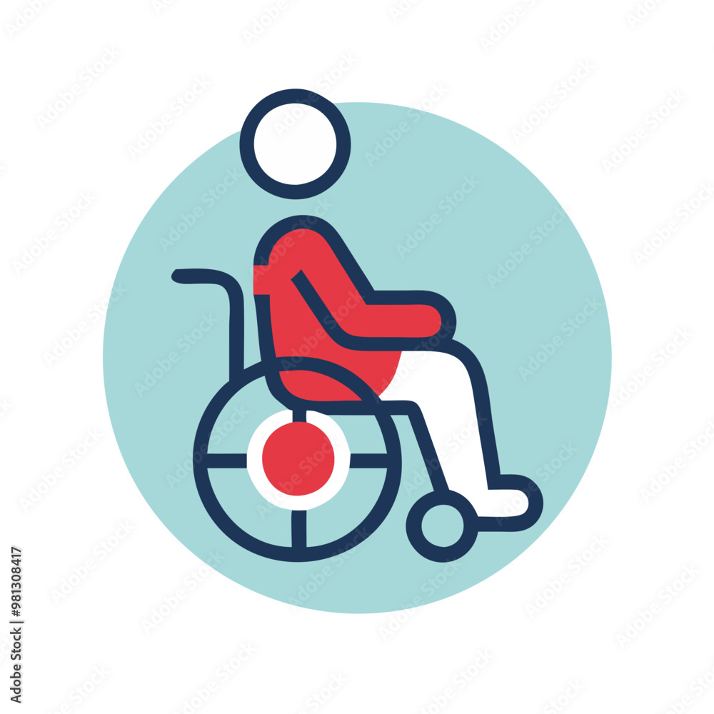 Disability icon featuring a person in a wheelchair in a modern circular design
Disability icon featuring a person in a wheelchair in a modern circular design