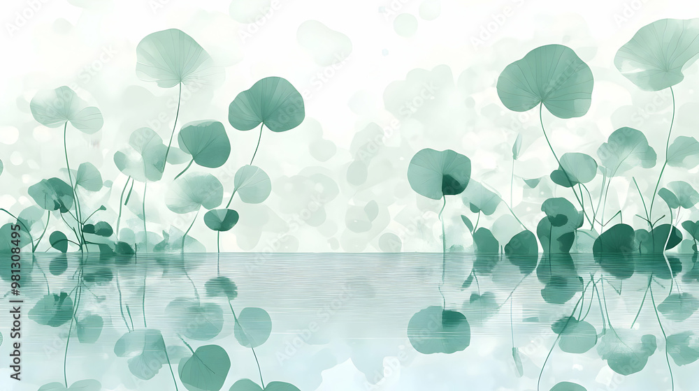Water Reflection of Green Leaves in a Calm Pond Water Reflection of Green Leaves in a Calm Pond
