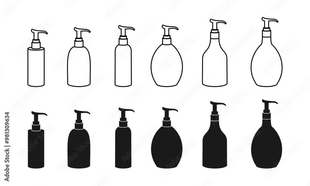pump bottles icon set. vector illustration isolated on white background. pump bottles icon set. vector illustration isolated on white background.