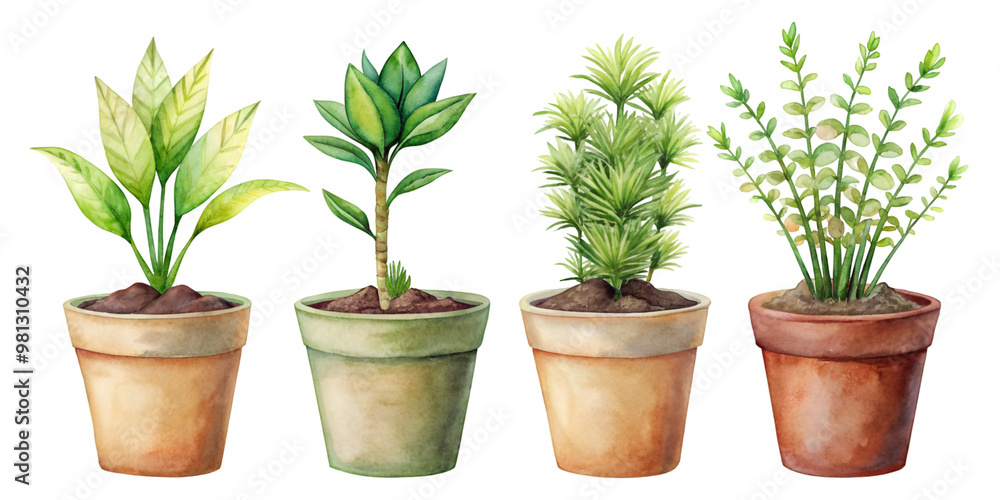 Fototapeta premium Set of Four Small Separate Xerosicyos Danguyi Plants Isolated on Transparent Background, Suitable for Succulent and Drought-Tolerant Plant Projects