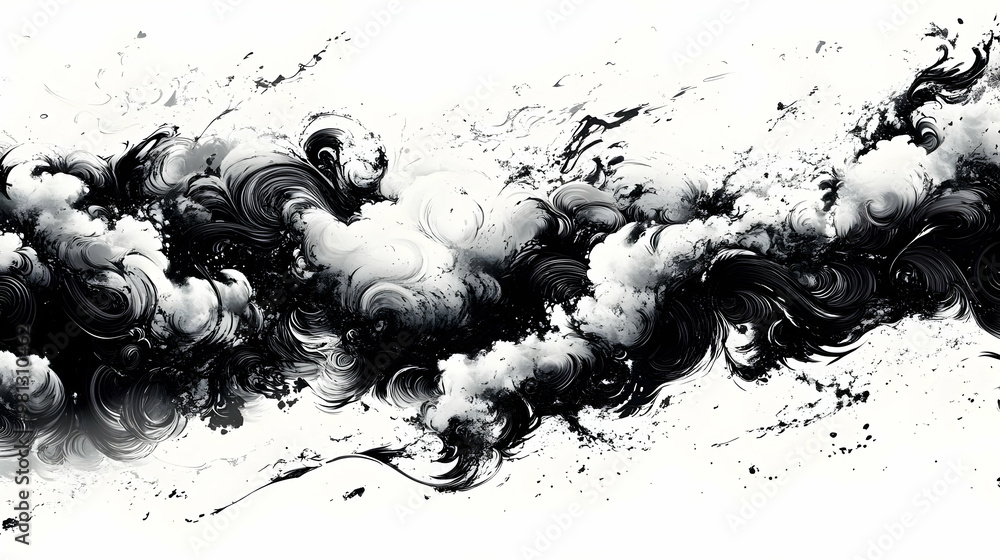 Abstract Black and White Swirls with Splashes of Color Abstract Black and White Swirls with Splashes of Color
