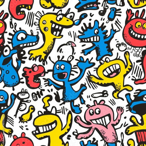 Seamless pattern with abstract character emotions