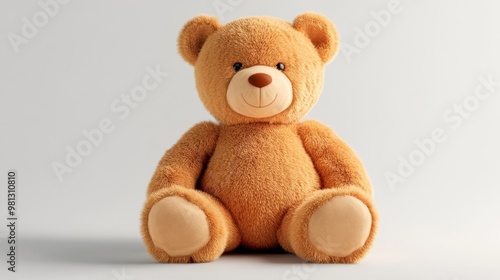 Cute teddy bear isolated on white background. Teddy bear close-up for gift under natural lighting. photo