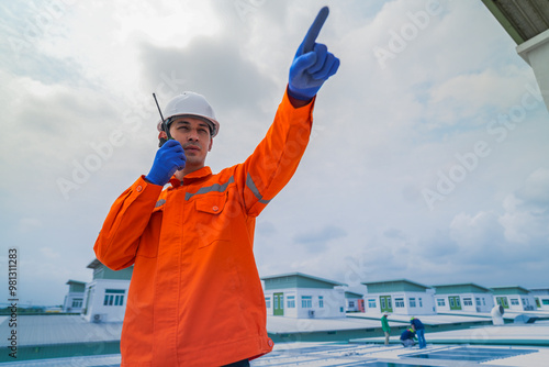 Worker Technicians are working to construct solar panels system on roof. Installing solar photovoltaic panel system. Men technicians walking on roof structure to check photovoltaic solar modules.
Impo photo