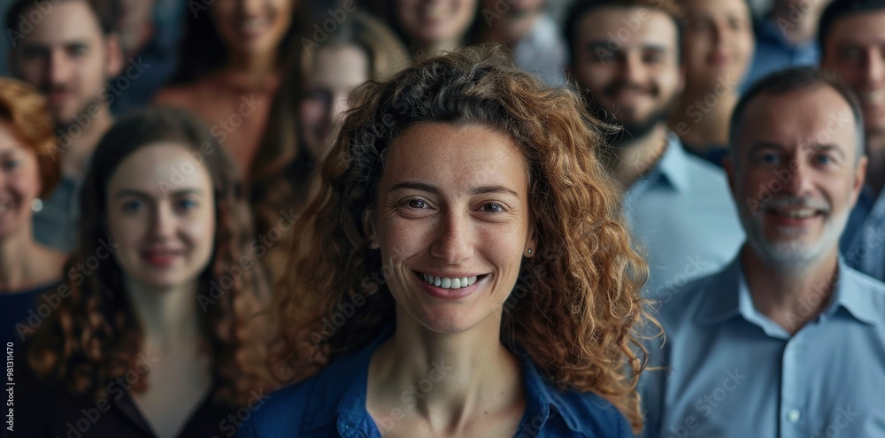 Group of diverse smiling individuals in a professional setting, showcasing unity and collaboration Group of diverse smiling individuals in a professional setting, showcasing unity and collaboration