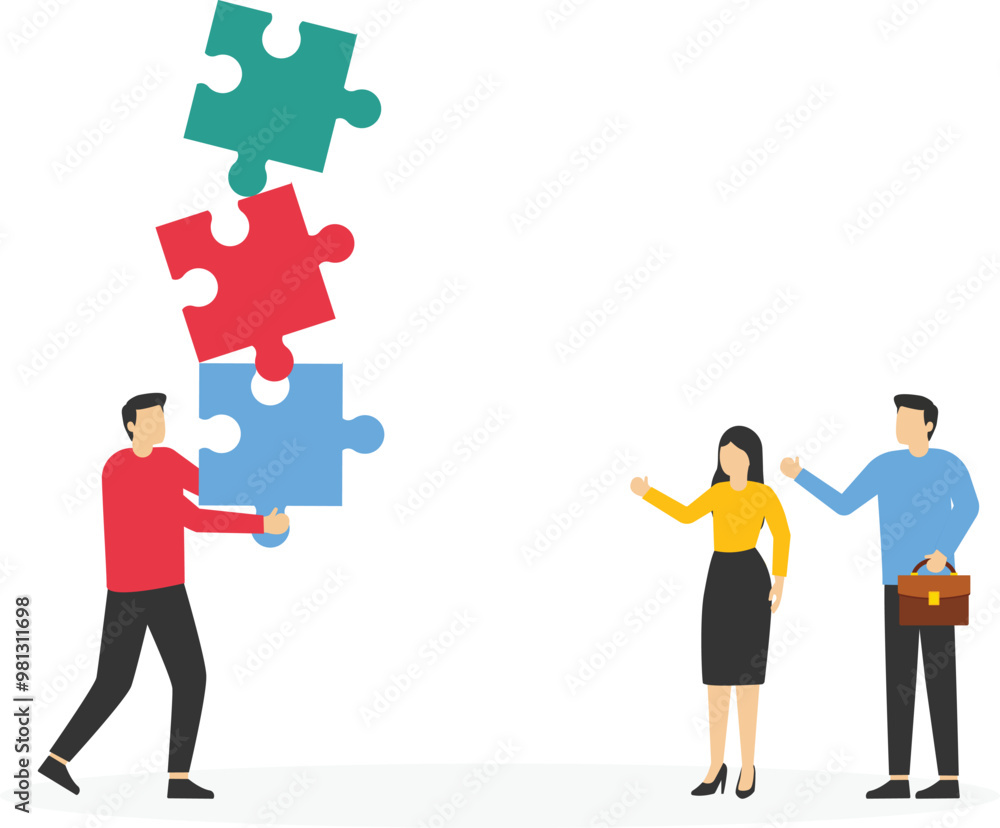 Businessman hold of stack of unstable puzzle. Flat vector illustration
Businessman hold of stack of unstable puzzle. Flat vector illustration