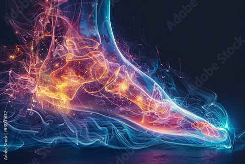 Wallpaper Mural biomechanics of an athlete's foot, with glowing bones on a dark background. Torontodigital.ca