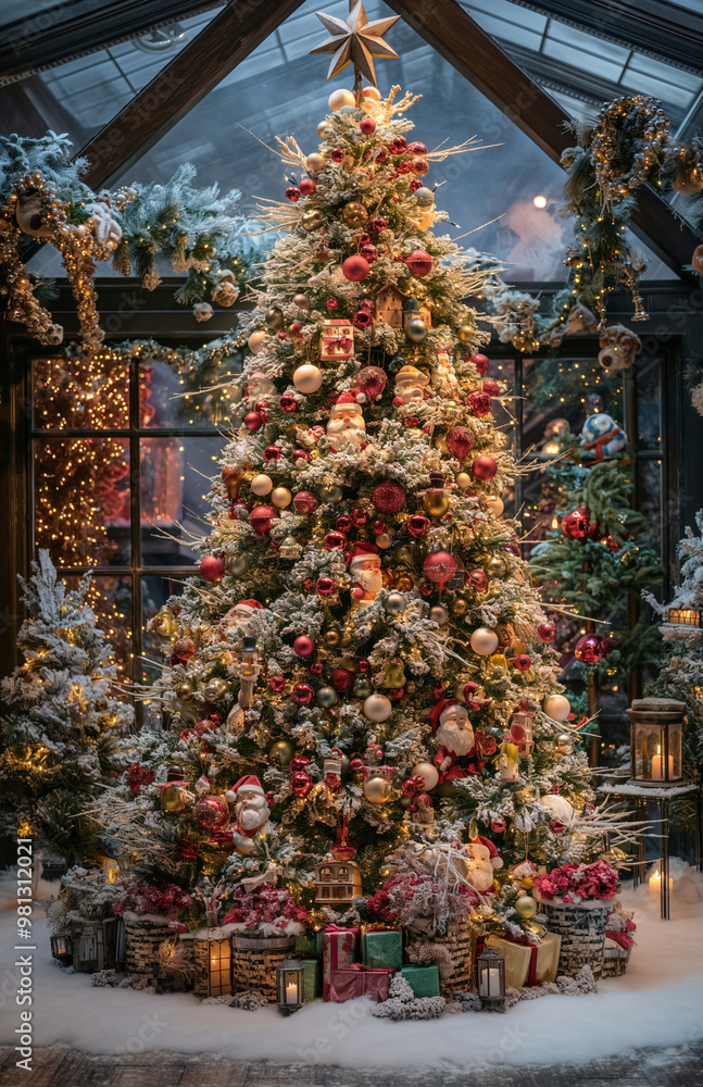 Fototapeta premium Christmas tree in the living room with fairy tale theme