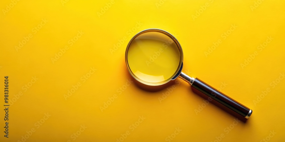 Magnifying glass on yellow background, search, investigation, zoom, analyze, explore, magnification, tool, close up, research Magnifying glass on yellow background, search, investigation, zoom, analyze, explore, magnification, tool, close up, research
