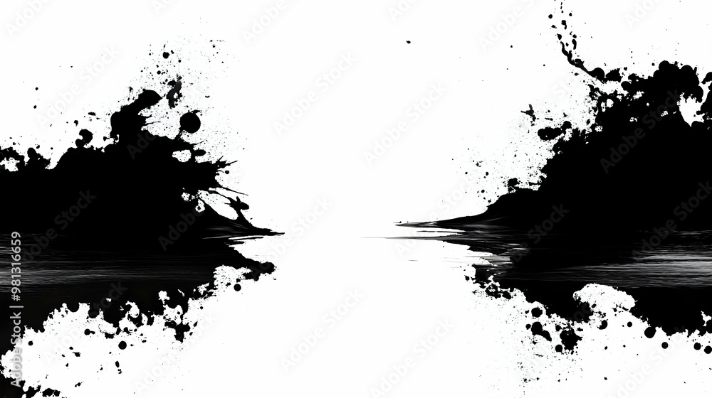Abstract Black Ink Splashes on White Background, Minimalist Art Design Abstract Black Ink Splashes on White Background, Minimalist Art Design