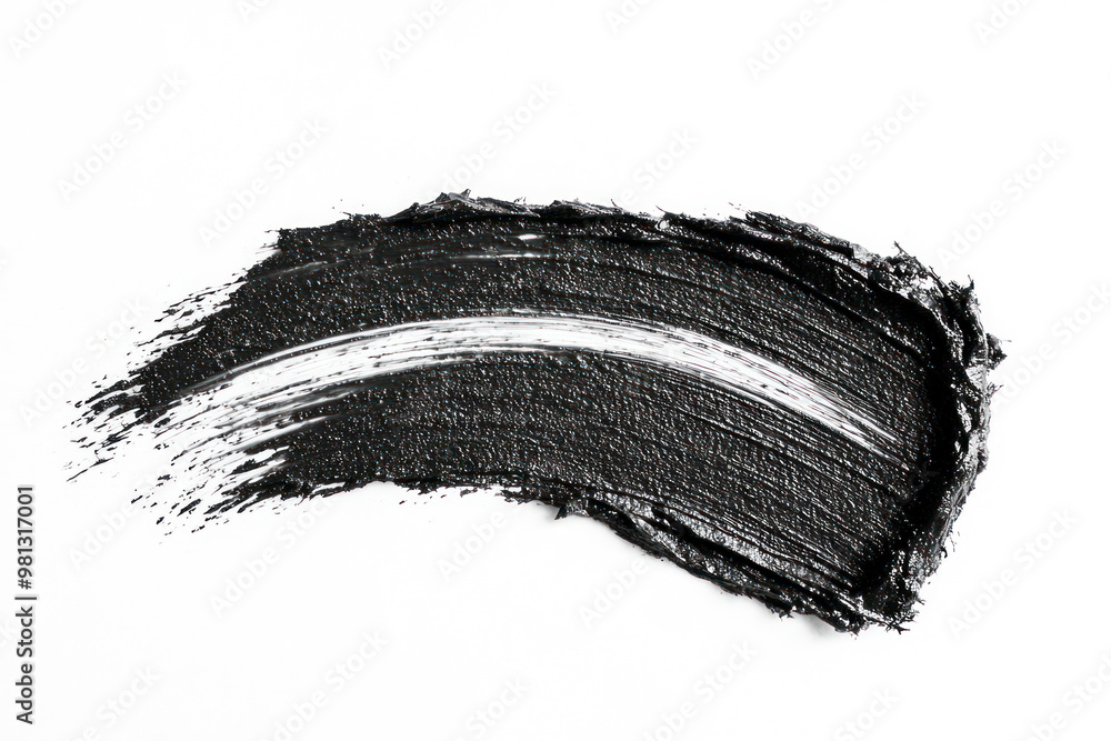 Black mascara texture, brush stroke on white background. Black mascara texture, brush stroke on white background.