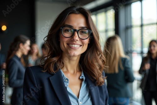 smart business woman standing and smile in meeting hall room , generative AI