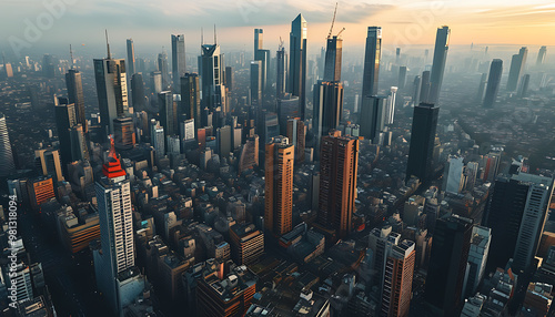 Aerial view of a bustling city with its architectural wonders photo