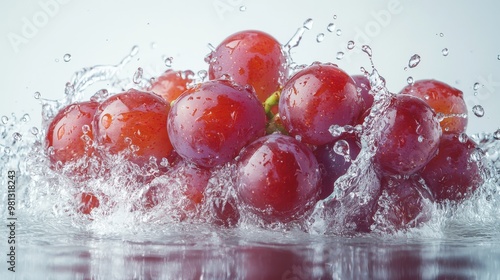 Red Grapes Splashing in Water with Water Droplets