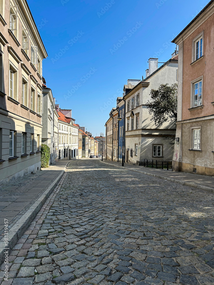 Fototapeta premium View of the city street in the old town on a day. Warsaw. Poland.