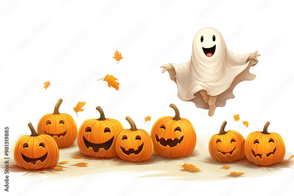 Halloween ghost and pumpkins. Generative Ai Halloween ghost and pumpkins. Generative Ai