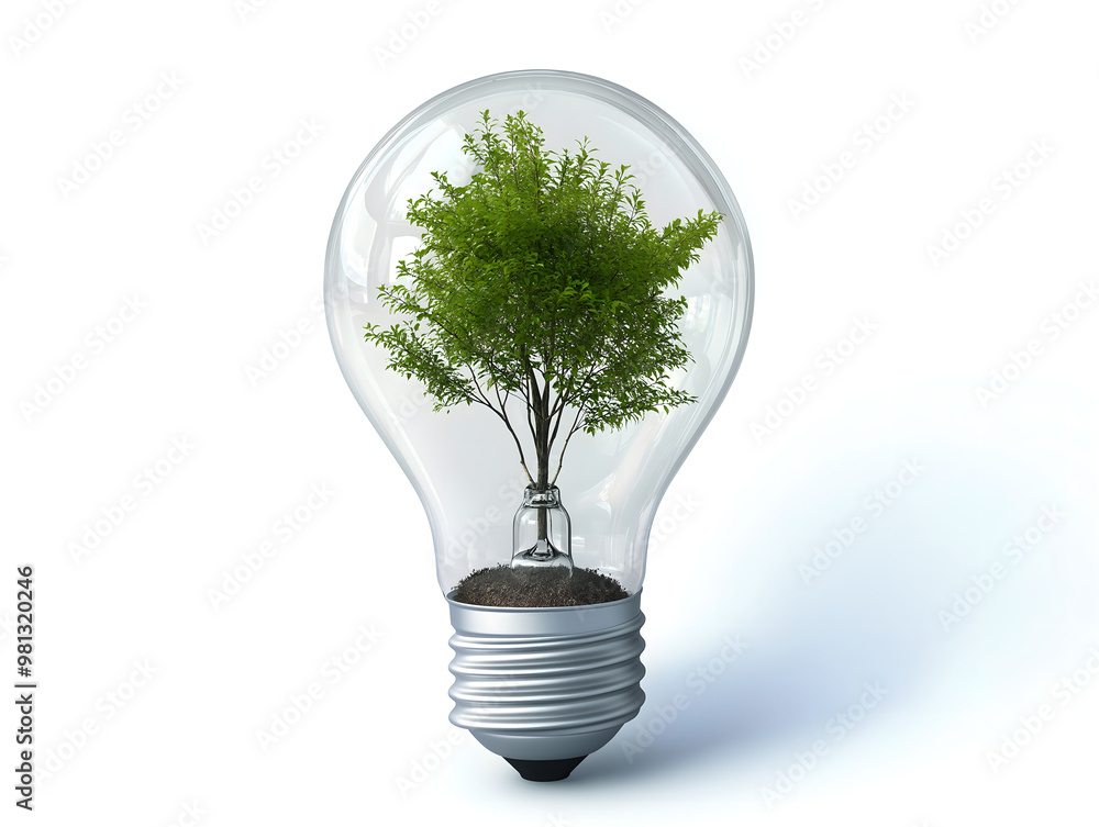 Light bulb with a small tree growing inside Light bulb with a small tree growing inside