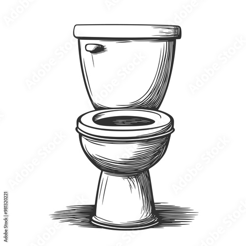 vector toilet bowl with simple lines on white background .Generative AI