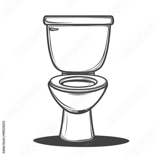vector toilet bowl with simple lines on white background .Generative AI