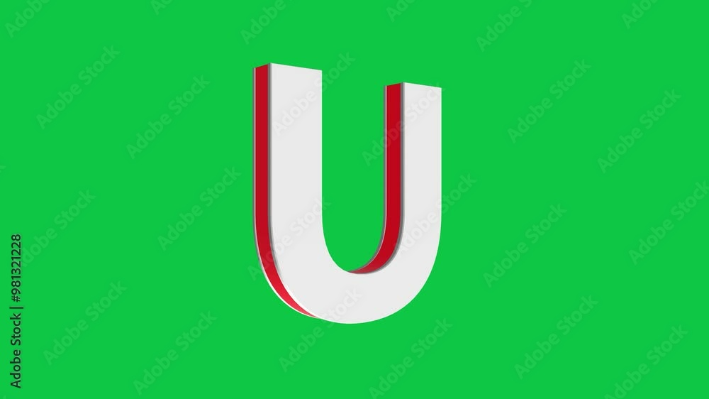 3D U letter logo rotating on green screen chroma key background, 4K English alphabet animation video clip 3D U letter logo rotating on green screen chroma key background, 4K English alphabet animation video clip