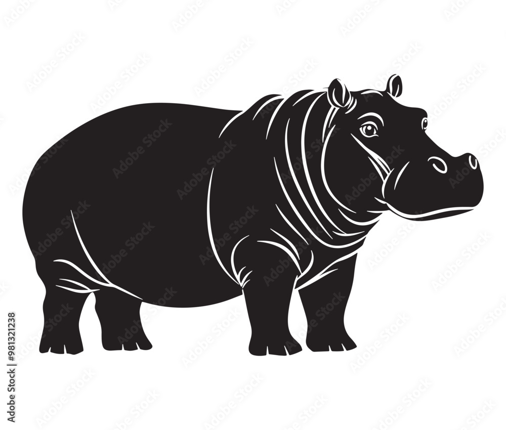 Fototapeta premium Silhouette hippopotamus cartoon isolated on white background 