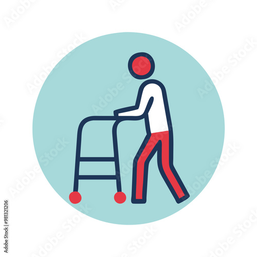 Person with walker icon representing support and inclusivity for individuals with disabilities
