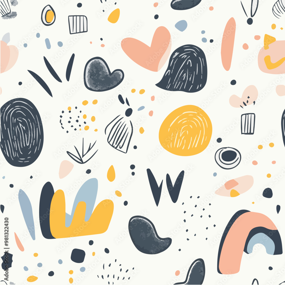 Whimsical vector seamless pattern with playful doodles and pastel color Whimsical vector seamless pattern with playful doodles and pastel color