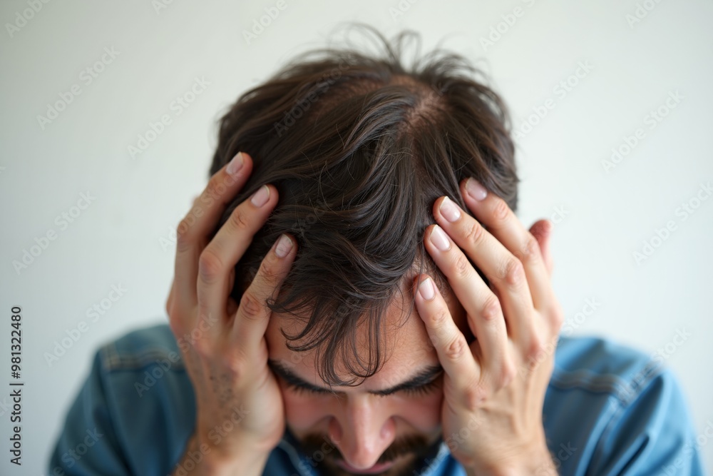 close up of person head stressed about hair problem , generative AI close up of person head stressed about hair problem , generative AI