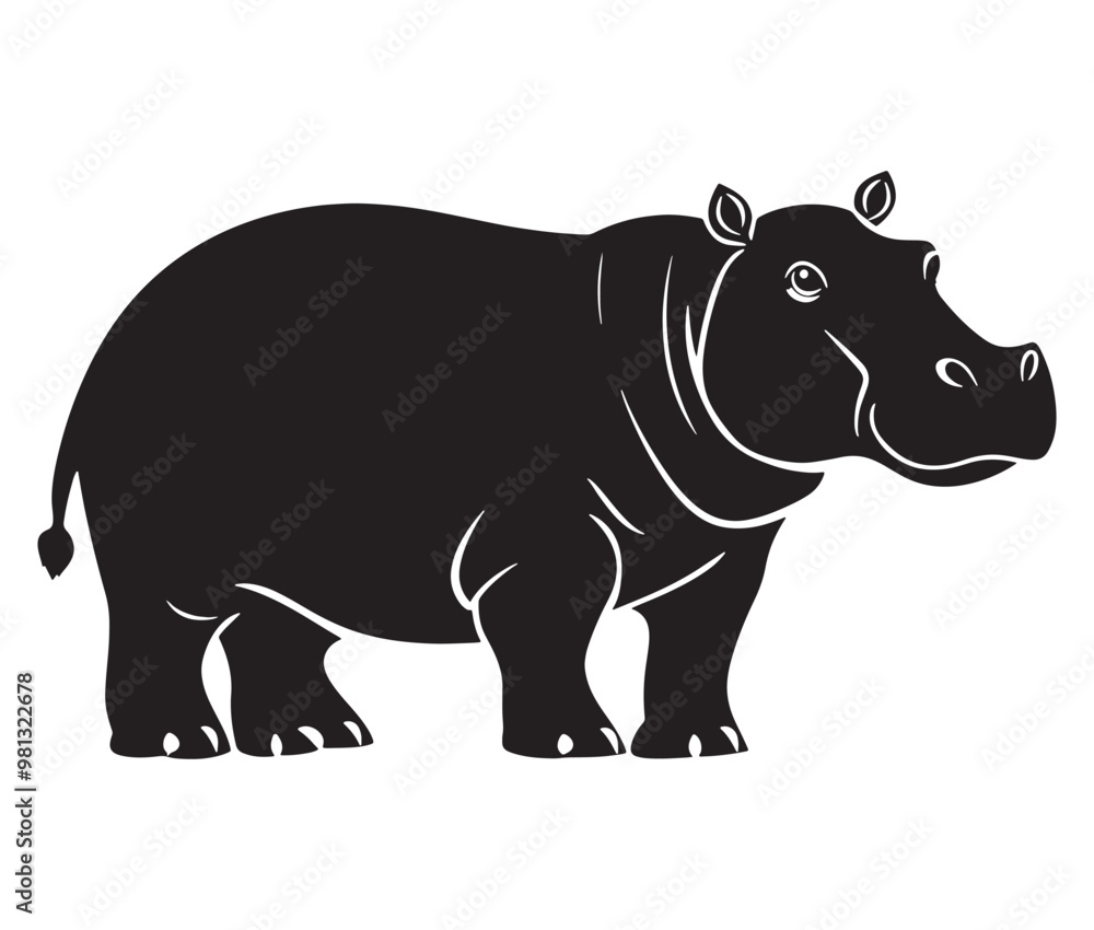 Fototapeta premium Silhouette hippopotamus cartoon isolated on white background 