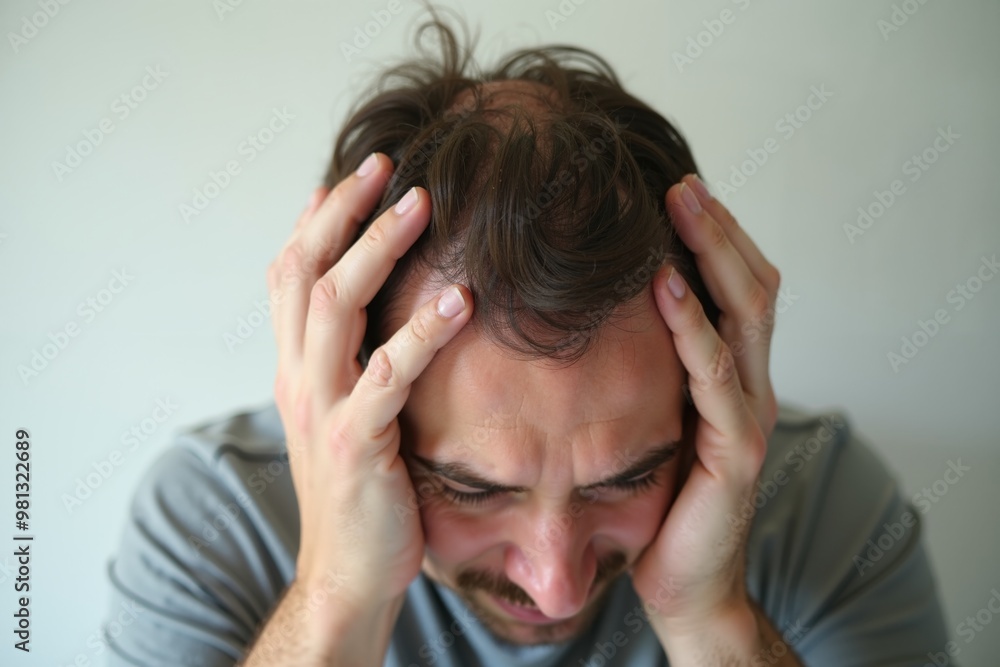 Fototapeta premium close up of person head stressed about hair problem , generative AI
