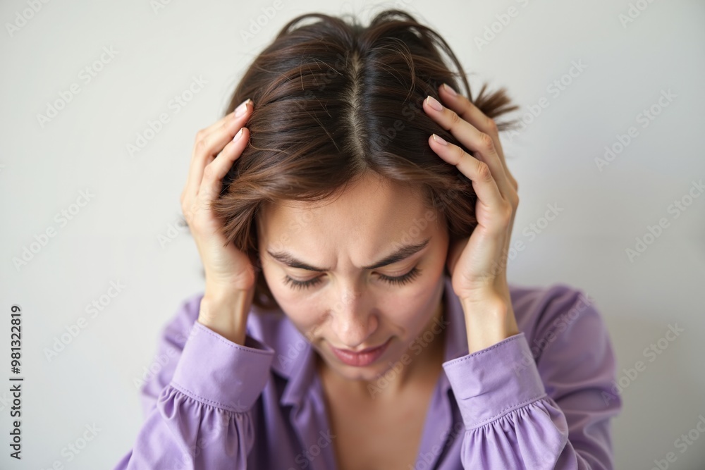 close up of person head stressed about hair problem , generative AI close up of person head stressed about hair problem , generative AI