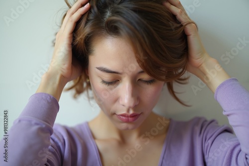 close up of person head stressed about hair problem , generative AI