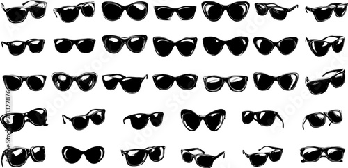 Set of stylish glasses silhouette illustrations in various shapes