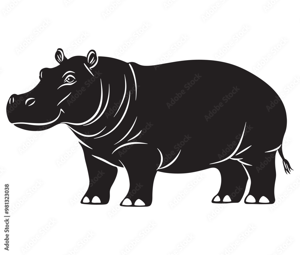 Fototapeta premium Silhouette hippopotamus cartoon isolated on white background 