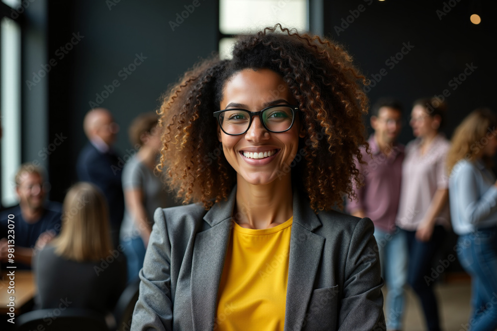 smart business woman standing and smile in meeting hall room , generative AI smart business woman standing and smile in meeting hall room , generative AI
